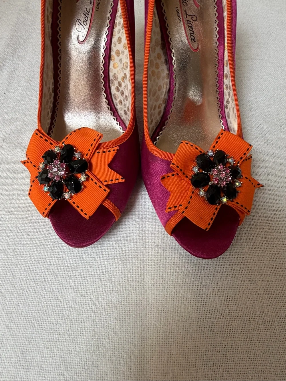 4/$20 Poetic License Peep-Toe Heels in Magenta and Orange